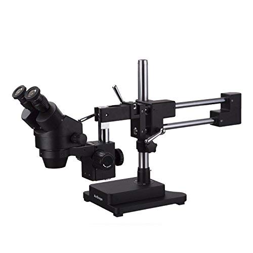 AmScope 3.5X-90X Binocular Stereo Zoom Microscope with Black Double Arm Boom Stand