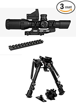 M1SURPLUS Optics Kit 1-4x28 Tactical Scope (Red Green Blue) Illuminated Mil-Dot Reticle + Backup Dot Sight + Compact Height Adjustable Bipod + Scope Mount/This Item fits Ruger 10/22 Rifles