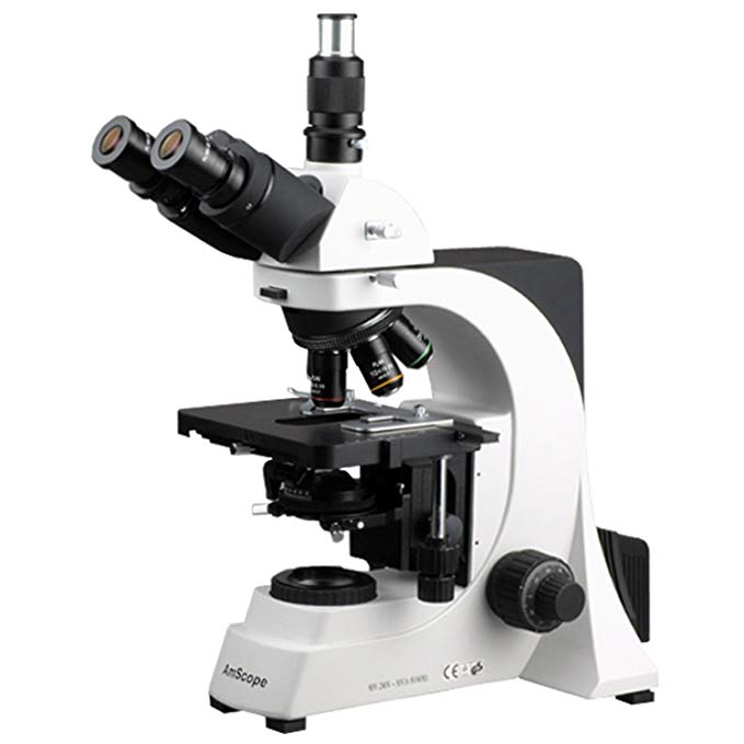 AmScope T700D Professional Trinocular Compound Microscope, 40X-2500X Magnification, PL10x, WH20x, and WH25x Super-Widefield Eyepieces, Quintuple Nosepiece with 5 Infinity Plan Objectives, Brightfield, Kohler Condenser, Double-Layer Mechanical Stage