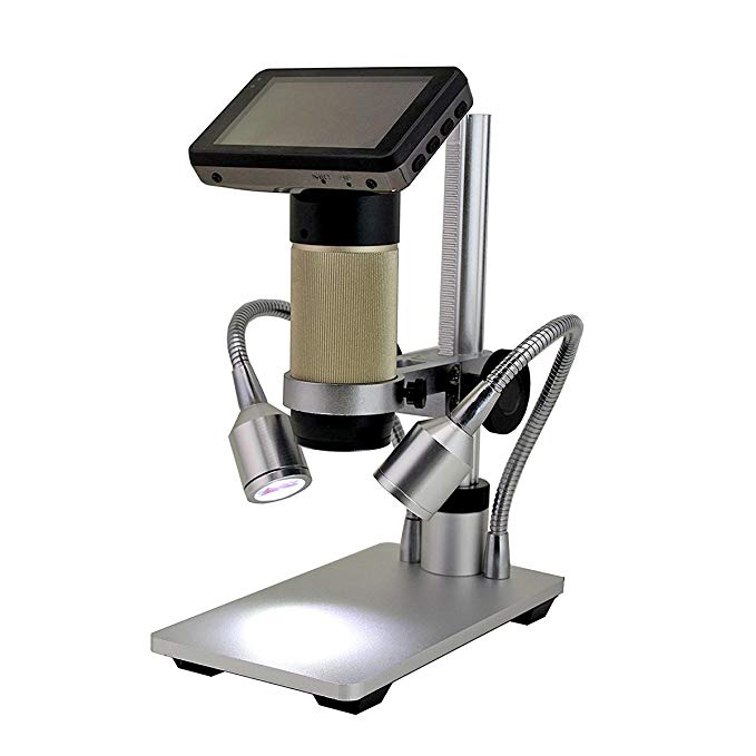 Wisamic HDMI Digital Microscope 10x-300x Optical Zoom 1920x1080P Resolution with Workbench, LED Lights and LCD Display