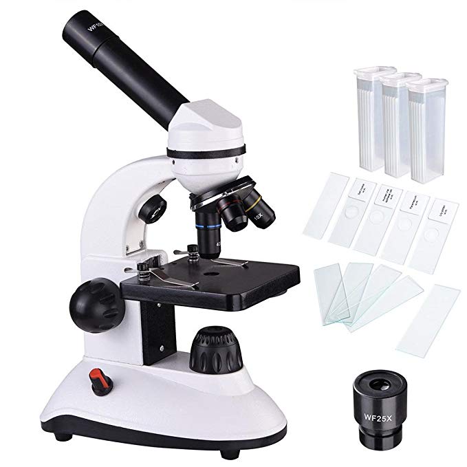 AW 40X-1000X Student Biological Science Cordless Microscope Dual Light Glass Lens with Slides Lab