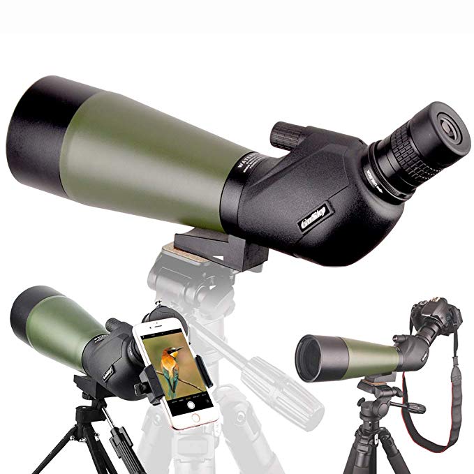 Gosky Spotting Scope Tripod, Carrying Bag Scope Photo Adapter - BAK4 Angled Scope Target Shooting Hunting Bird Watching Wildlife Scenery (20-60x80 Scope+Phone Mount+SLR Mount Nikon)