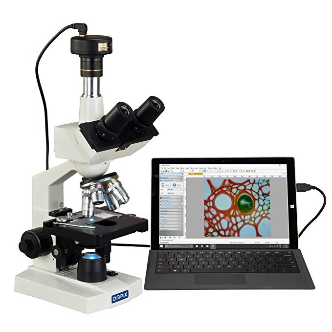 OMAX 40X-2500X Digital Lab Trinocular Compound LED Microscope with 5MP Digital Camera and Double Layer Mechanical Stage