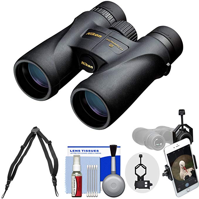 Nikon Monarch 5 10x42 ED ATB Waterproof/Fogproof Binoculars with Case + Harness + Smartphone Adapter + Cleaning Kit