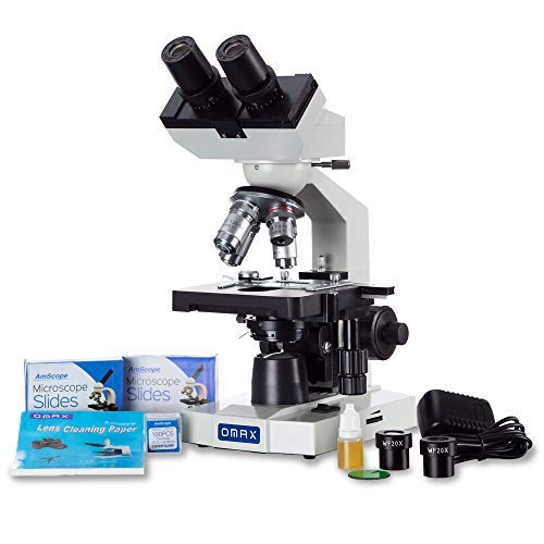 Awarded 2018 Best Compound Microscope - OMAX 40X-2000X Lab LED Binocular Microscope with Double Layer Mechanical Stage w Blank Slides Covers and Lens Cleaning Paper