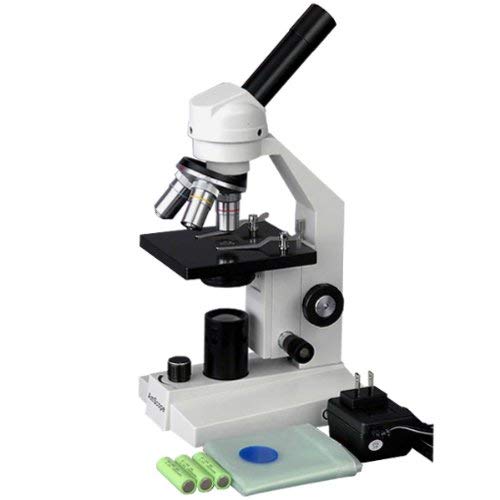 AmScope M200A-LED Cordless Monocular Compound Microscope, WF10x and WF16x Eyepieces, 40x-640x Magnification, LED Illumination, Brightfield, Single-Lens Condenser, Coarse and Fine Focus, Plain Stage, 110V or Cordless Operation