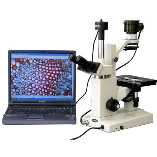 AmScope IN200TA-M Digital Long Working Distance Inverted Trinocular Microscope, 40x-640x, WF10x and WF16x Eyepieces, Brightfield, Halogen Illumination, 1.25 NA Condenser, Mechanical Stage, 115V, Includes 1.3MP Camera with Reduction Lens and Software