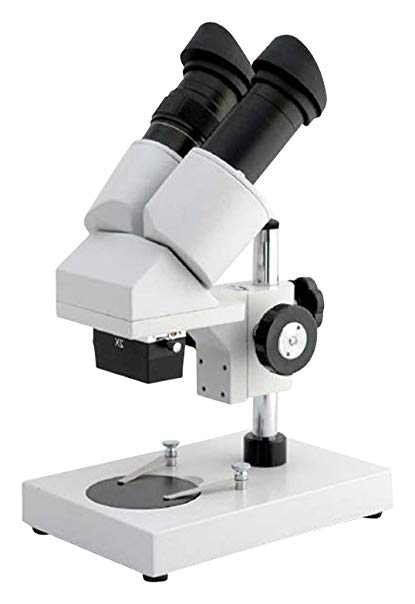 AmScope SE204-PX Portable Binocular Stereo Microscope, WF5x and WF10x Eyepieces, 10X and 20X Magnification, 2X Objective, Ambient Lighting, Reversible Black/White Stage Plate, Pillar Stand
