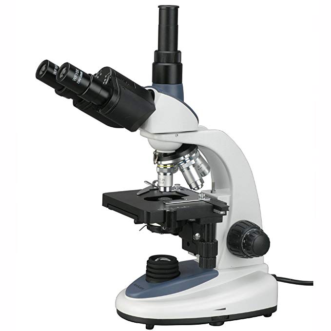 AmScope T380C Professional Compound Trinocular Microscope, 40X-2500X Magnification, WF10x and WF25x Eyepieces, Brightfield, LED Illumination, Abbe Condenser, Double-Layer Mechanical Stage, 85-265V Wide-Voltage Power Supply