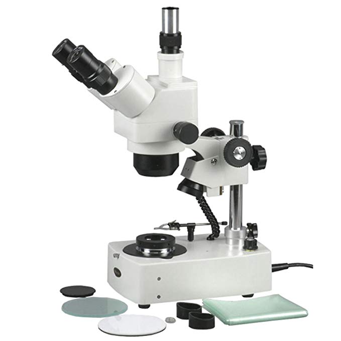 AmScope SH-2TY-DK Professional Trinocular Stereo Zoom Microscope, WF10x and WF15x Eyepieces, 10X-60X Magnification, 1X-4X Zoom Objective, Upper and Lower Halogen Lighting, 110V-120V, Includes Darkfield Condenser