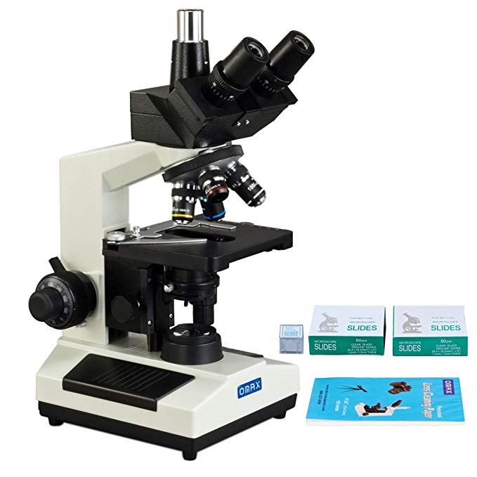 OMAX 40X-2000X Compound Trinocular LED Microscope with Blank Slides+Covers+Lens Paper