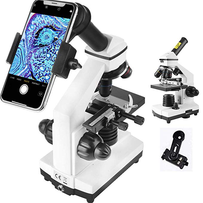 Solomark Compound Microscope 20X-1280X, Professional Monocular Biological Compound Microscope Set, 20X-1280X Large Range Magnification - Coaxial Coarse and Fine Focus Control with Digiscoping Adapter
