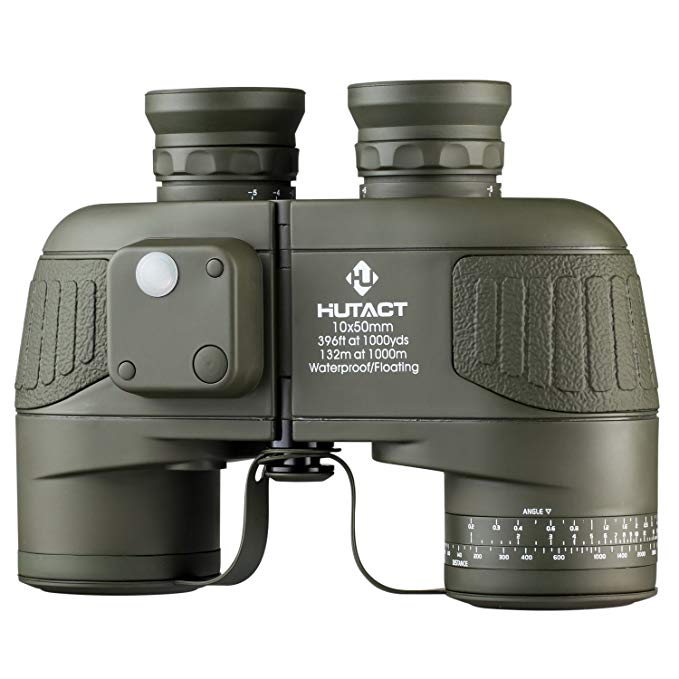 HUTACT Military Binoculars for Adults 10x50, Built-in Compass and Range Finder, for Bird Watching Large Eyepiece Lens, Large Field of Vision, Suitable for Hunting, Cross-Country and Travel