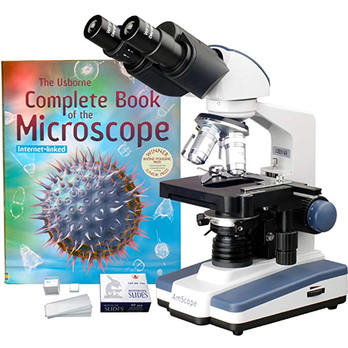 2000X Lab LED Binocular Microscope with 3D Stage + Book & Pre-Cleaned Slide Set