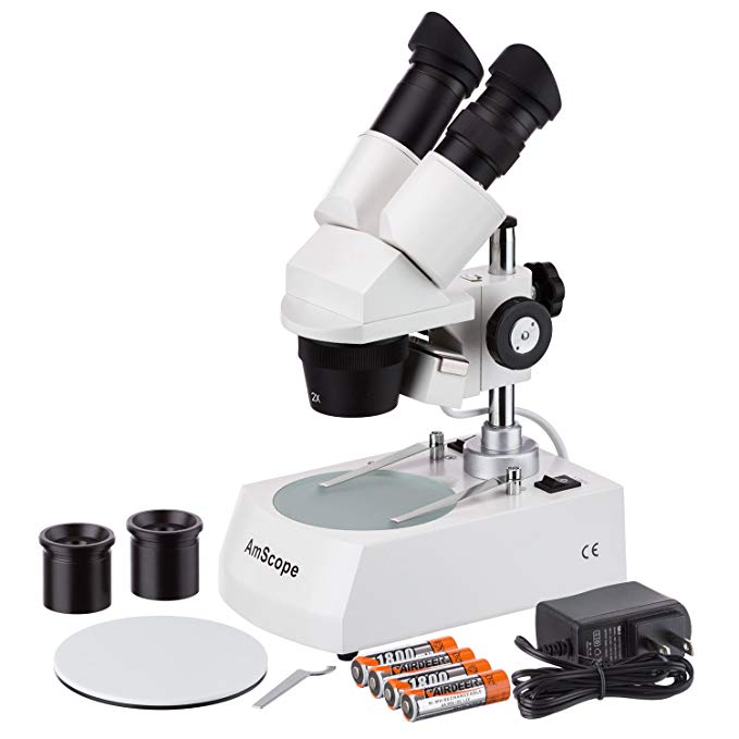 AmScope SE306-PZ-LED 20X-80X LED Cordless Stereo Microscope w/Top & Bottom Light illumination System