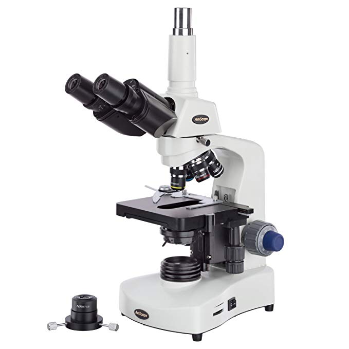 AmScope T340-DK-LED Siedentopf Trinocular Compound Microscope, 40X-1000X Magnification, Brightfield/Darkfield, WF10x Eyepieces, LED Illumination, Abbe Condenser, Double-Layer Mechanical Stage