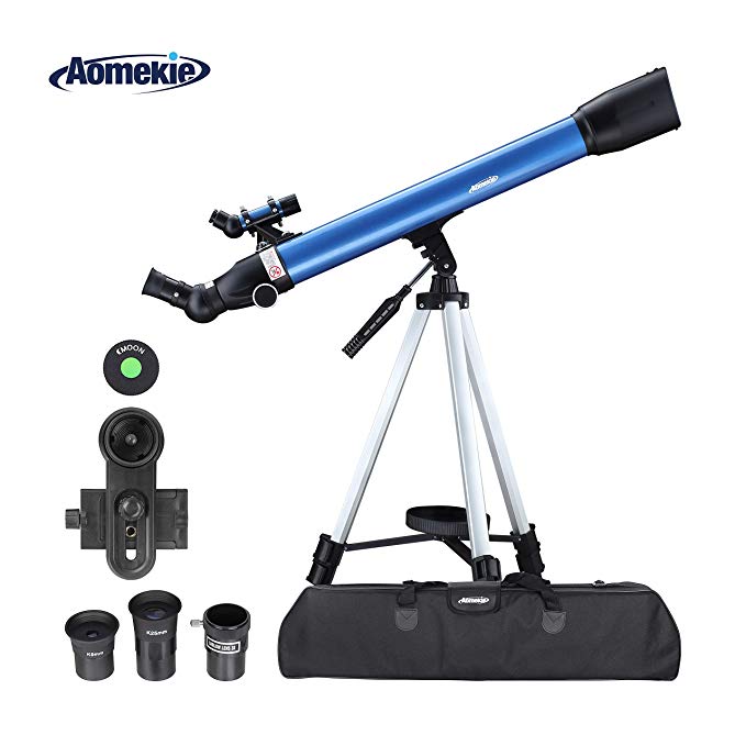 Aomekie Telescope for Kids Adults and Astronomy Beginners 700mm Focal Length 60mm Aperture Travel Scope Refractor Telescopes with Backpack Adjustable Tripod Phone Adapter Erect Finderscope and Barlow