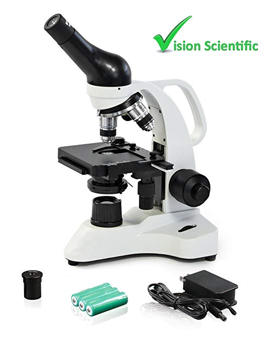 Vision Scientific VME0006-100-RC-E2 LED Cordless Microscope, 40-2000X Magnification, LED Illumination with Light Intensity Control,1.25 N.A Abbe Condenser, Built-in Mechanical Stage