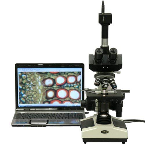 AmScope T390A-3M Digital Professional Compound Trinocular Microscope, 40X-1600X Magnification, WF10x and P16x Eyepieces, Brightfield, Halogen Illumination, Abbe Condenser, Double-Layer Mechanical Stage, 110V-220V Auto-Switching, Includes 3MP Camera with Reduction Lens and Software