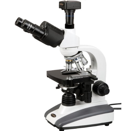 AmScope T360B-M Digital Trinocular Compound Microscope, 40X-2000X Magnification, WF10x and WF20x Eyepieces, Brightfield, LED Illumination, Abbe Condenser, Double-Layer Mechanical Stage, Includes 1.3MP Camera with Reduction Lens and Software