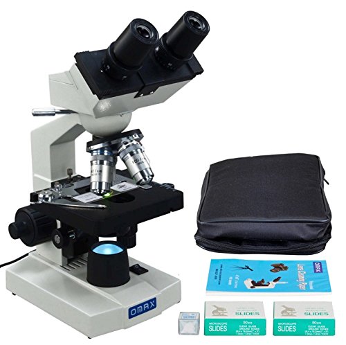 OMAX 2000X Compound Binocular LED Microscope w Vinyl Case+Blank Slides+Covers+Lens Paper