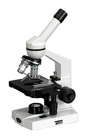 AmScope M220 Monocular Compound Microscope, WF10x Eyepiece, 40x-400x Magnification, Tungsten Illumination, Brightfield, 1.25 NA Abbe Condenser, Coaxial Coarse and Fine Focus, Mechanical Stage, 110V