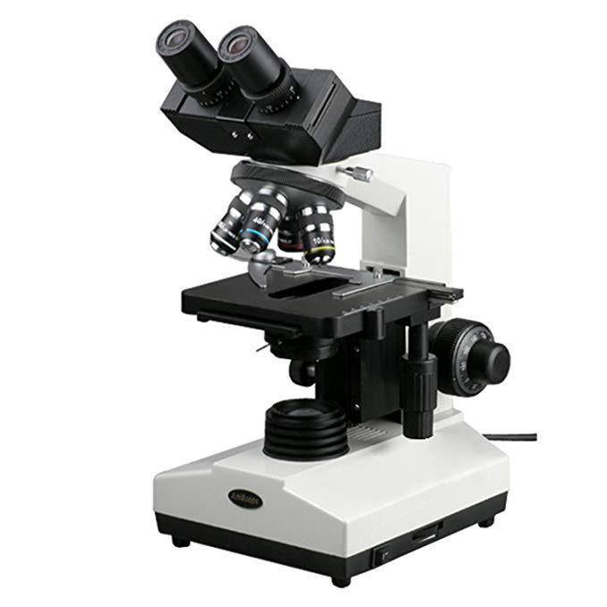 AmScope B330A Binocular Compound Microscope, 40X-1600X Magnification, Brightfield, Halogen Illumination, Abbe Condenser, Double-Layer Mechanical Stage