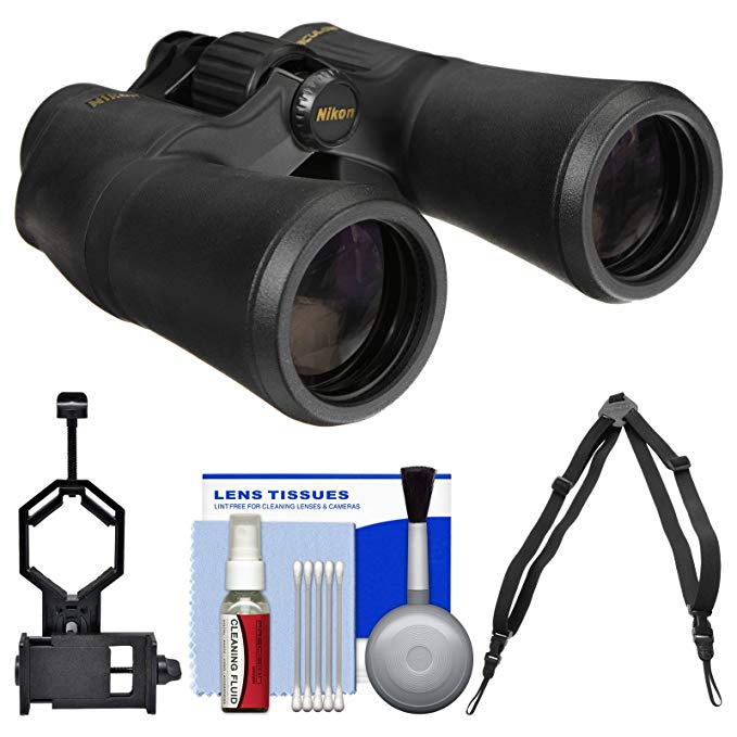 Nikon Aculon A211 10x50 Binoculars with Case with Harness Strap + Smartphone Adapter + Cleaning Kit