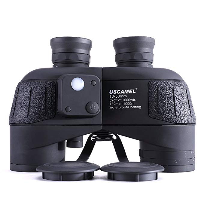 USCAMEL 10x50 Marine Binoculars for Adults, Military Binoculars Waterproof with Rangefinder Compass BAK4 Prism FMC Lens Fogproof for Navigation Birdwatching Hunting