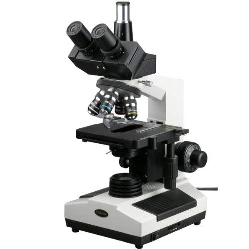 AmScope T390C Professional Compound Trinocular Microscope, 40X-2500X Magnification, WF10x and WF25x Eyepieces, Brightfield, Halogen Illumination, Abbe Condenser, Double-Layer Mechanical Stage, 110V-220V Auto-Switching