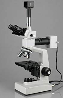 AmScope ME300TZB-2L-8M Digital Episcopic and Diascopic Trinocular Metallurgical Microscope, WF10x and WF20x Eyepieces, 40X-2000X Magnification, Halogen Illumination with Rheostat, Double-Layer Mechanical Stage, Sliding Head, High-Resolution Optics, Includes 8MP Camera with Reduction Lens and Software