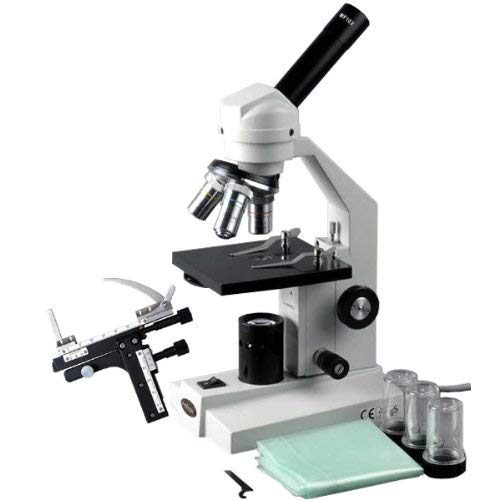 AmScope M200A-MS Monocular Compound Microscope, WF10x and WF16x Eyepieces, 40x-640x Magnification, Tungsten Illumination, Brightfield, Single-Lens Condenser, Coarse and Fine Focus, Mechanical Stage, 110V