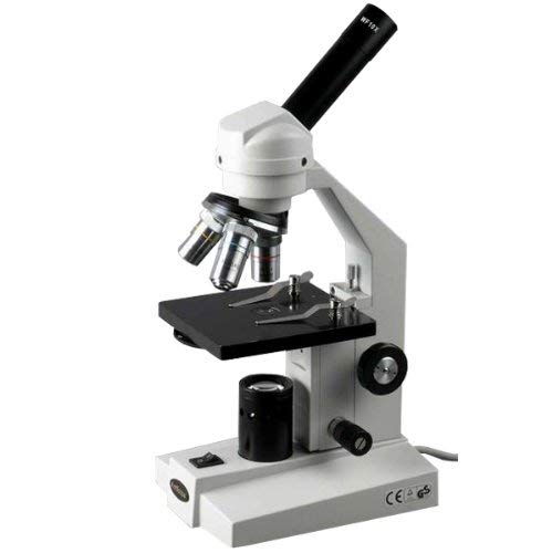 AmScope M200B Monocular Compound Microscope, WF10x and WF20x Eyepieces, 40x-800x Magnification, Tungsten Illumination, Brightfield, Single-Lens Condenser, Coarse and Fine Focus, Plain Stage, 110V