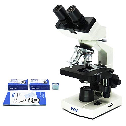 OPTO-EDU A11.1009-E1 Best Compound Microscope, 40X-2000X Lab LED Binocular Microscope with Double Layer Mechanical Stage with Blank Slides Covers and Lens Cleaning Paper, Metal, Glass, Plastic