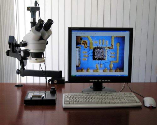 AmScope SM-6TZ-54S-9M Digital Professional Trinocular Stereo Zoom Microscope, WH10x Eyepieces, 3.5X-90X Magnification, 0.7X-4.5X Zoom Objective, 54-Bulb LED Light, Clamping Articulating Arm Stand, 110V-240V, Includes 0.5X and 2.0X Barlow Lenses and 9MP Camera with Reduction Lens and Software