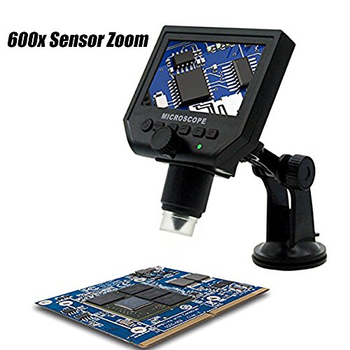 LUVSS Portable Digital Microscope with 4.3’’ Screen, 3.6MP 600x Sensor Zoom LCD kit 1080P/720P/VGA Stereo Camera Smart Video Microscope Magnifier with Adjustable Stand