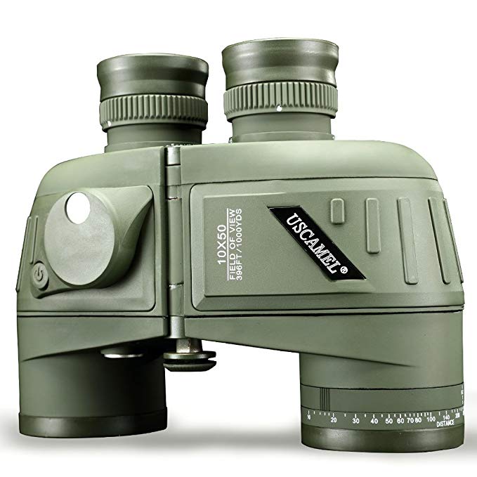 USCAMEL 10x50 Binoculars, Waterproof Anti-fog Rangefinder Compass, Military Hunting, Military Green