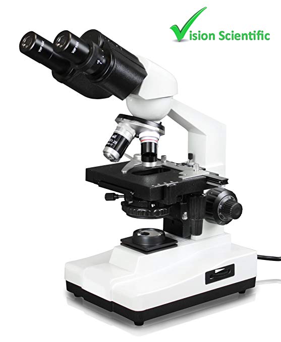 Vision Scientific VME0007B-100-LD Binocular Compound Microscope, 10x WF Eyepieces, 40x—1000x Magnification, LED Illumination, Coaxial Coarse & Fine Focus, 1.25 N.A. Abbe Condenser