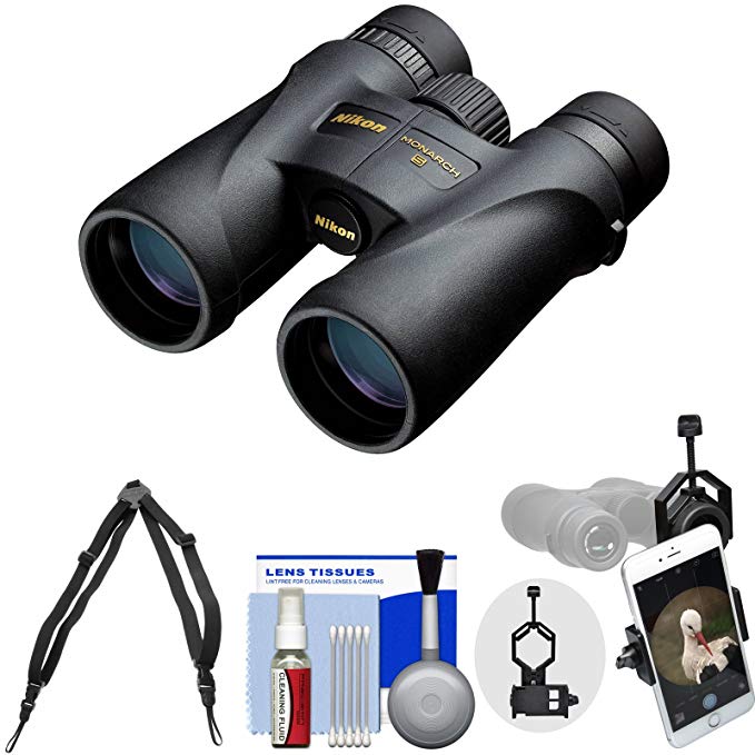 Nikon Monarch 5 12x42 ED ATB Waterproof/Fogproof Binoculars with Case + Harness + Smartphone Adapter + Cleaning Kit