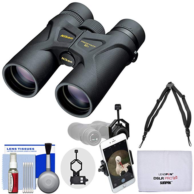 Nikon Prostaff 3S 10x42 Waterproof / Fogproof Binoculars with Case + Harness + Smartphone Adapter + Cleaning Kit